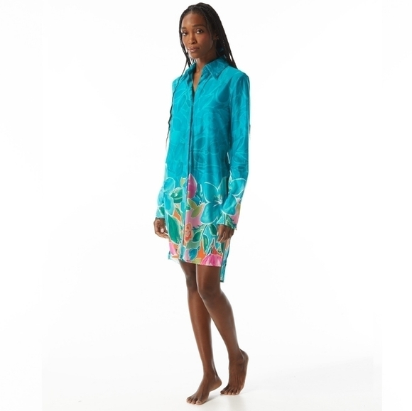 NWT Carmen Marc Valvo Convertible Front Tie Midi Shirt Cover Up - Picture 4 of 8